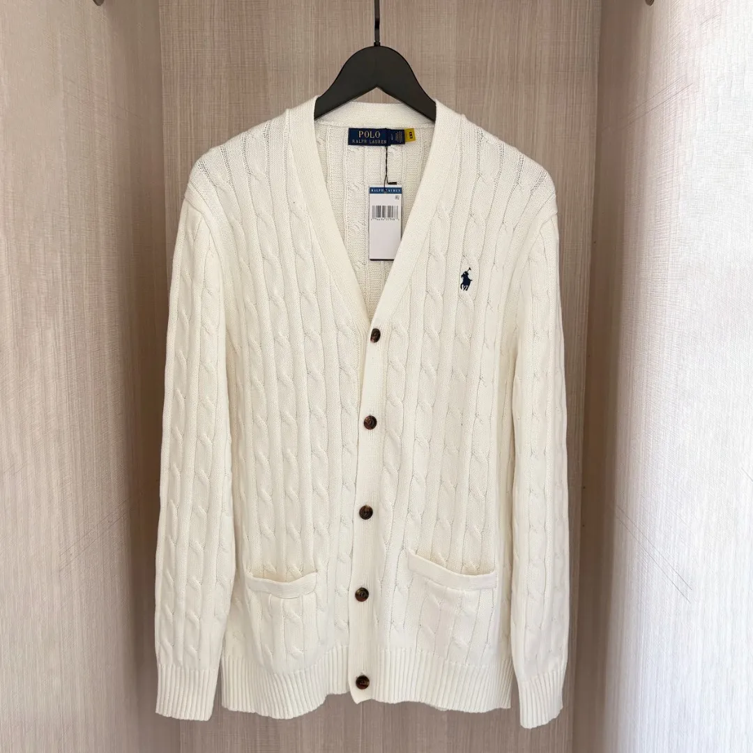 P250 RALPH LAUREN Six-color classic small label embroidery V-neck long-sleeved button cardigan knitted sweater for men and women couple tops Six colors Color: White Black Navy Gray Khaki Blue Size: S M L XL Material: Cotton Weight: 720g